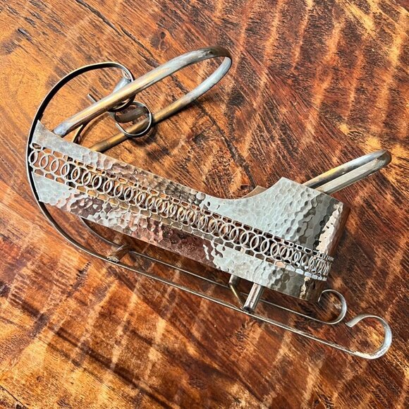 Vintage Hammered Metal Decorative Sleigh Wine Holder - Picture 3 of 7